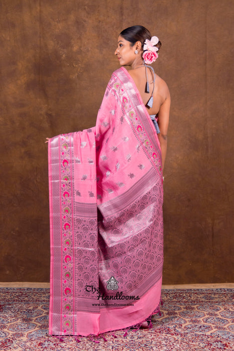 Pink Pure Chanderi Handloom Banarasi Saree