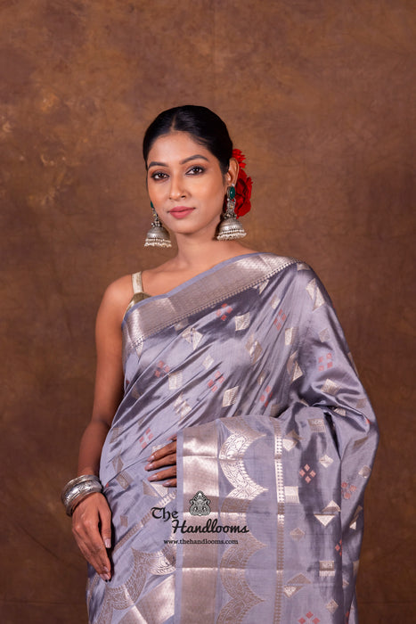 Grey Pure Mango Silk Banarasi Handloom Saree