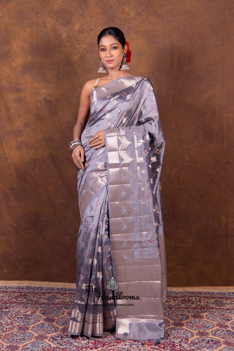 Grey Pure Mango Silk Banarasi Handloom Saree