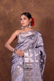Grey Pure Mango Silk Banarasi Handloom Saree - The Handlooms