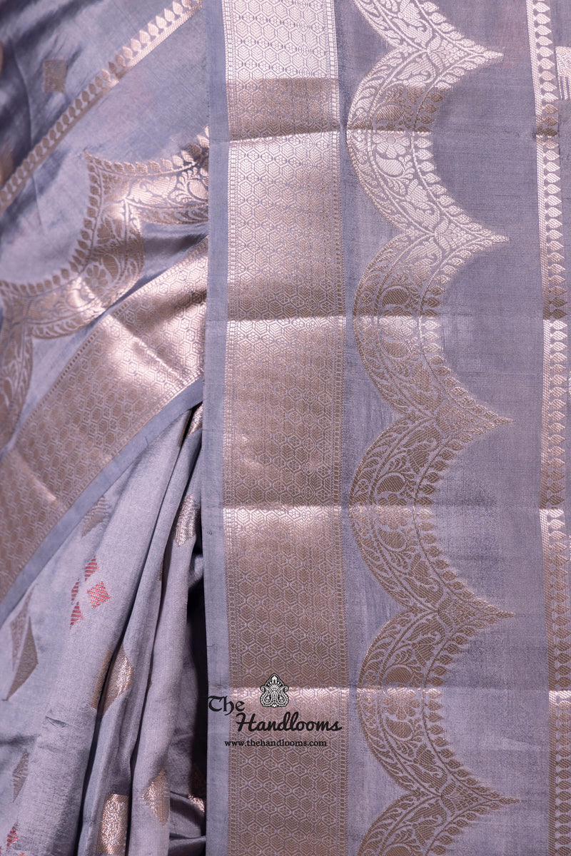 Grey Pure Mango Silk Banarasi Handloom Saree - The Handlooms