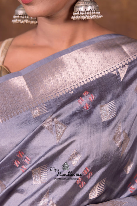 Grey Pure Mango Silk Banarasi Handloom Saree