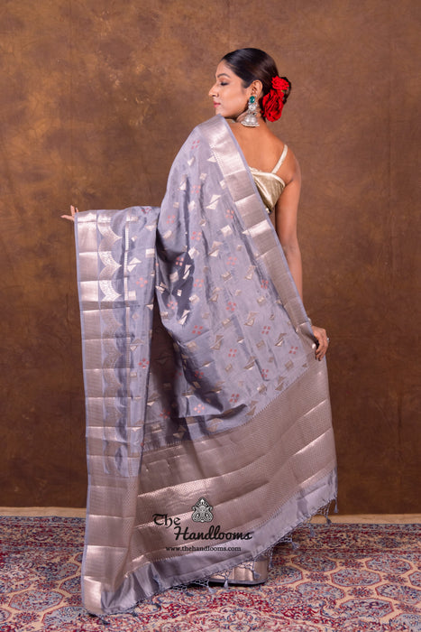 Grey Pure Mango Silk Banarasi Handloom Saree