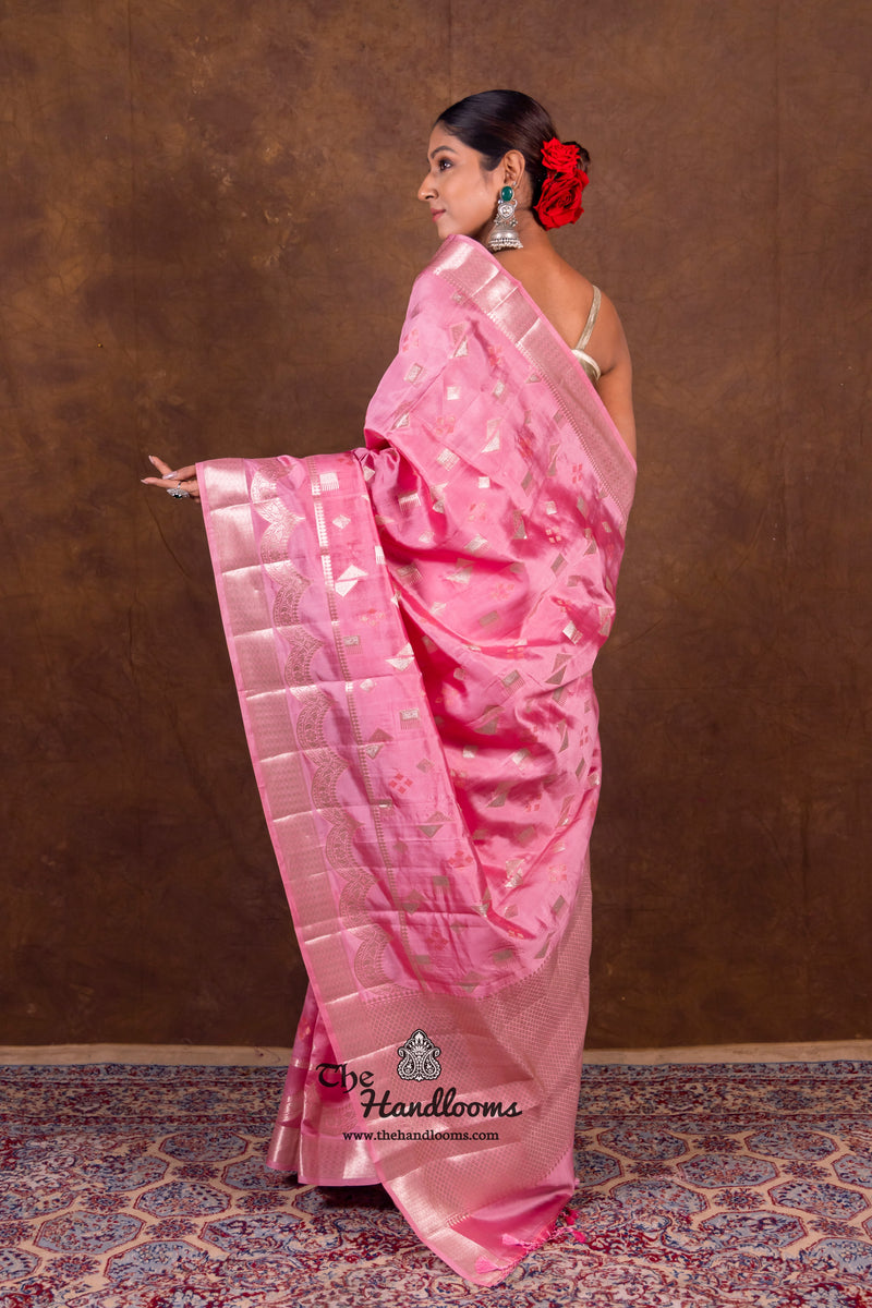 Pink Pure Mango Silk Banarasi Handloom Saree - The Handlooms
