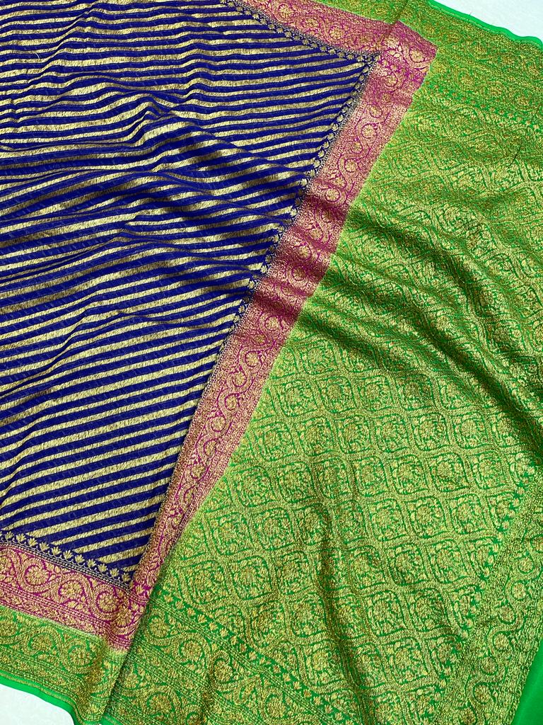 Khaddi Georgette Handloom Banarasi Saree -  Antique zari - The Handlooms