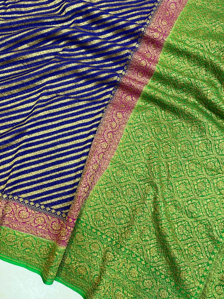 Khaddi Georgette Handloom Banarasi Saree -  Antique zari - The Handlooms