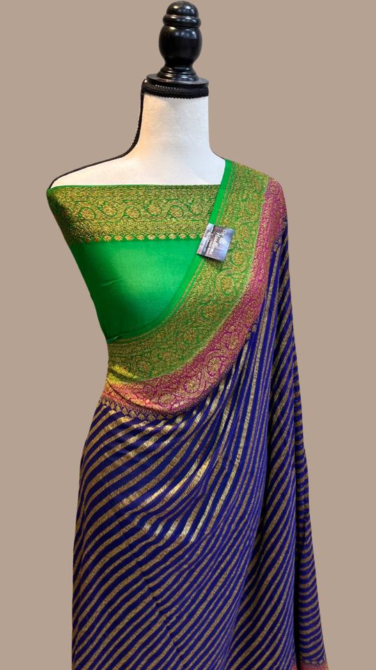 Khaddi Georgette Handloom Banarasi Saree -  Antique zari - The Handlooms