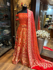 Pure Khaddi Georgette Bandhani Handloom Banarasi Lehenga - The Handlooms