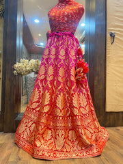 Pure Khaddi Georgette Bandhani Handloom Banarasi Lehenga - The Handlooms