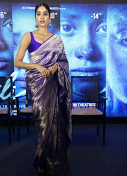 Janhavi Kapoor in Purple Pure Katan Silk Banarasi Handloom Saree - Tanchui Brocade - The Handlooms