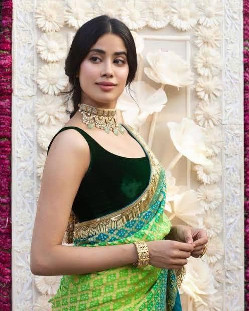 Janhvi Kapoor in Pure Khaddi Georgette Bandhej Banarasi Handloom Saree - The Handlooms