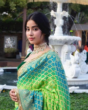 Janhvi Kapoor in Pure Khaddi Georgette Bandhej Banarasi Handloom Saree - The Handlooms