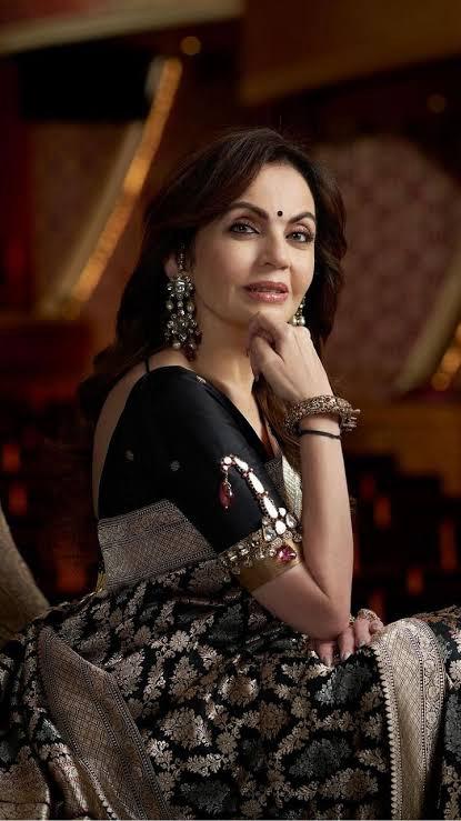Nita Ambani Black Pure Katan Silk Banarasi Handloom Saree - All Over Sona Roopa Jaal Work - The Handlooms
