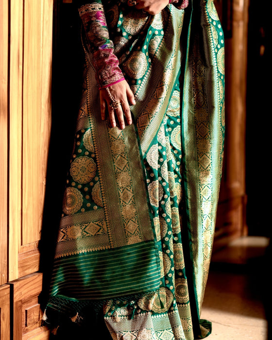 Deepika Padukone in Pure Katan Silk Banarasi Handloom Saree - All over Jaal work