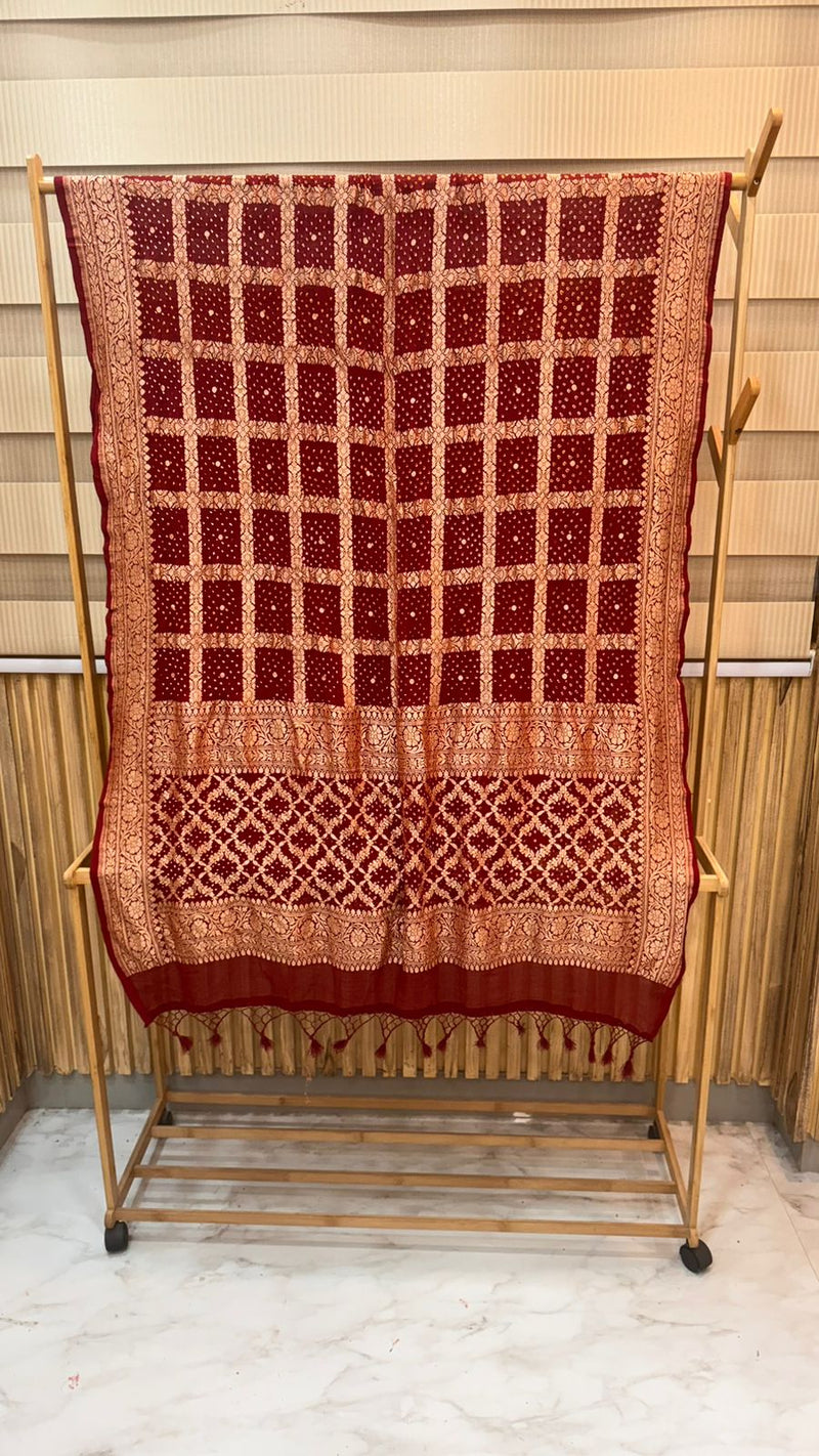 Pure Georgette Banarasi Bandhej Handloom Dupatta - The Handlooms