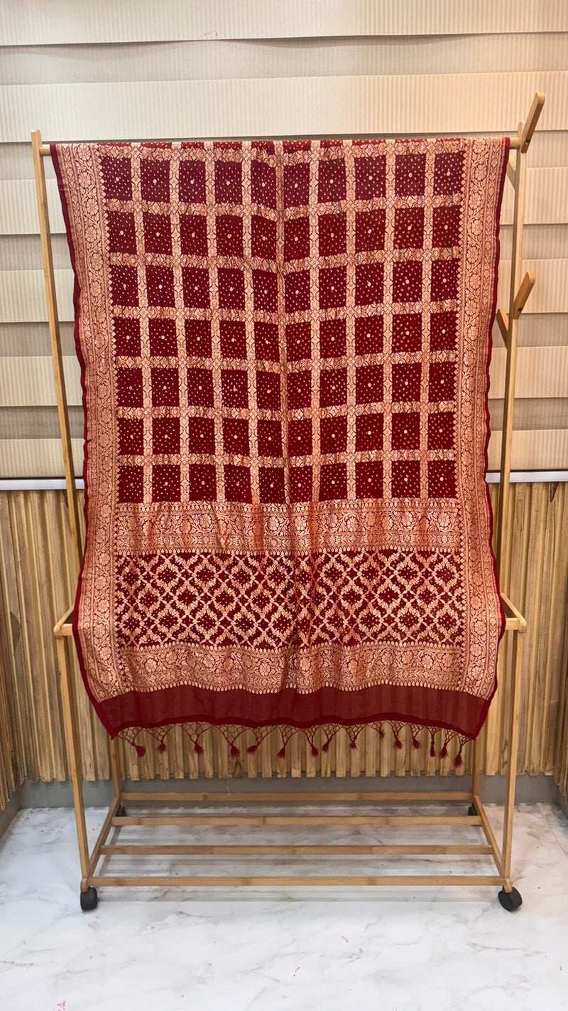 Pure Georgette Banarasi Bandhej Handloom Dupatta - The Handlooms