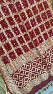 Pure Georgette Banarasi Bandhej Handloom Dupatta - The Handlooms