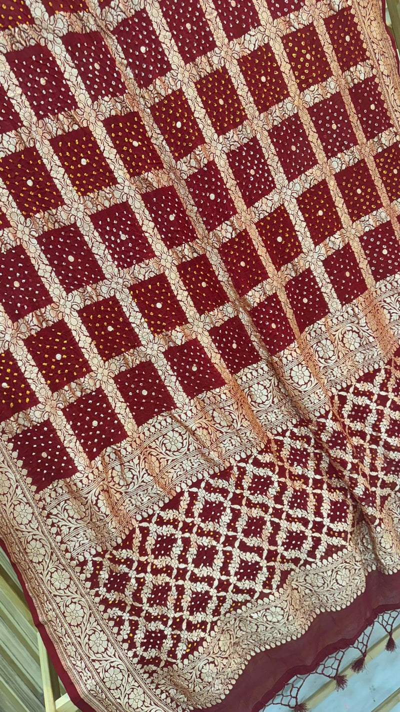 Pure Georgette Banarasi Bandhej Handloom Dupatta - The Handlooms