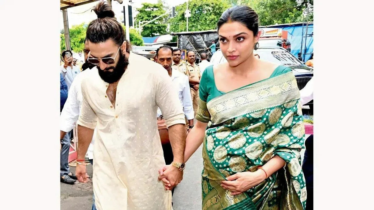 Deepika Padukone in Pure Katan Silk Banarasi Handloom Saree - All over Jaal work