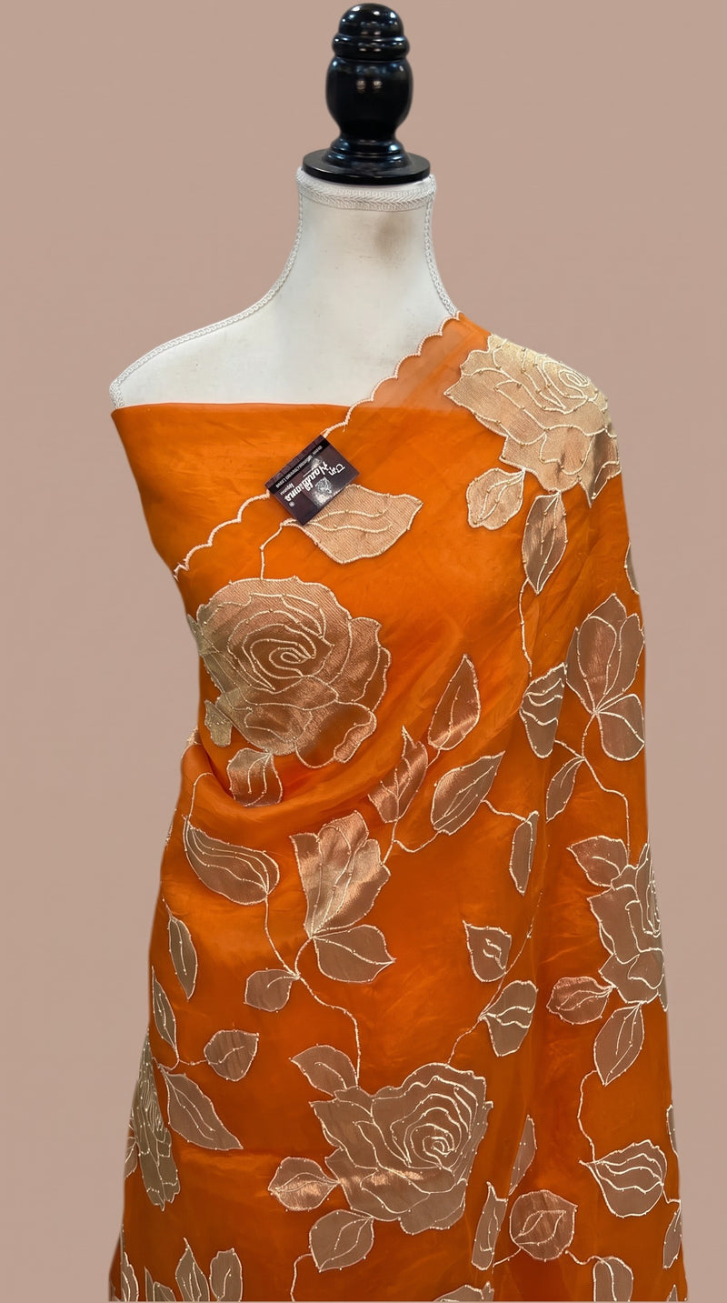 Pure Organza Handloom Banarasi Saree - Applique Tissue Handwork