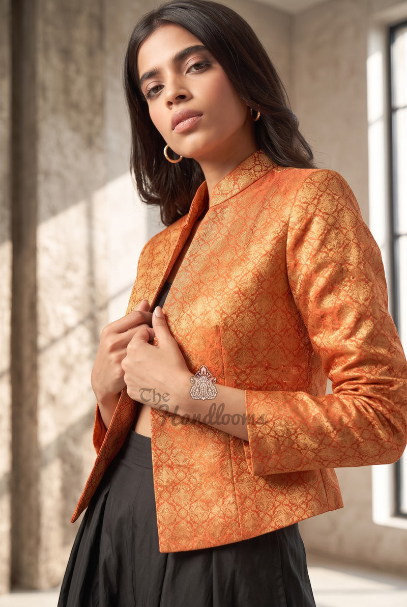 Pure Katan Silk Handwoven Jacket - Tanchui Brocade