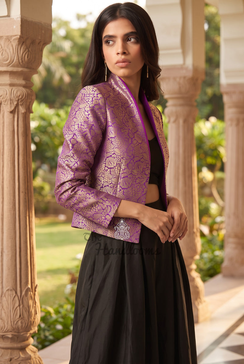 Pure Katan Silk Handwoven Jacket - Tanchui Brocade