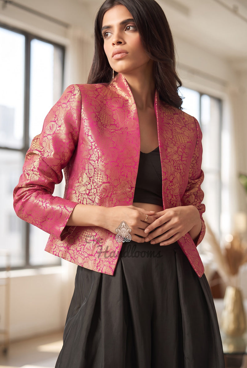 Pure Katan Silk Handwoven Jacket - Tanchui Brocade