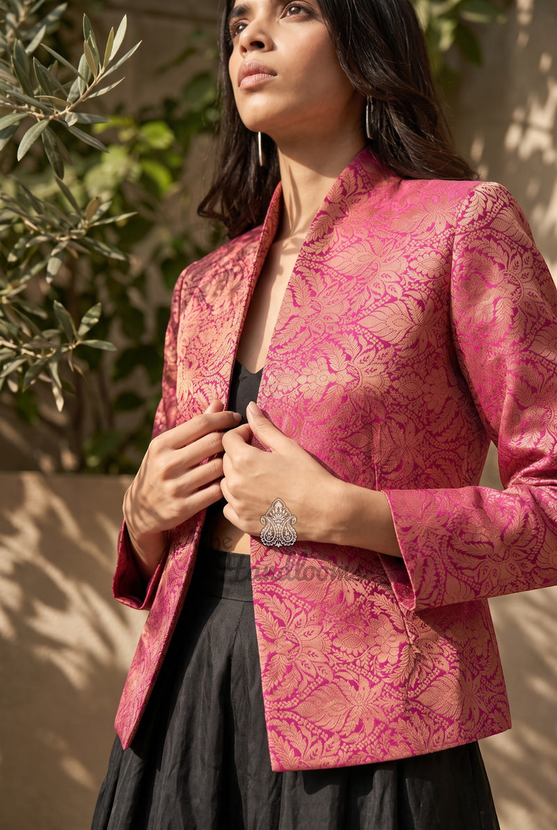 Pure Katan Silk Handwoven Jacket - Tanchui Brocade