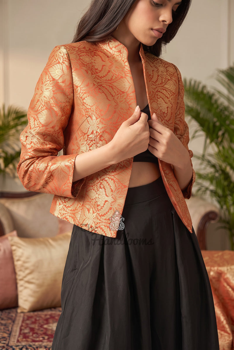 Pure Katan Silk Handwoven Jacket - Tanchui Brocade