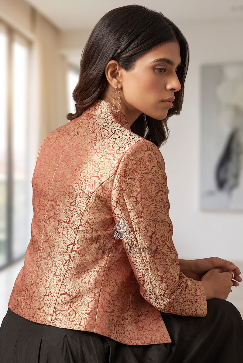 Pure Katan Silk Handwoven Jacket - Tanchui Brocade
