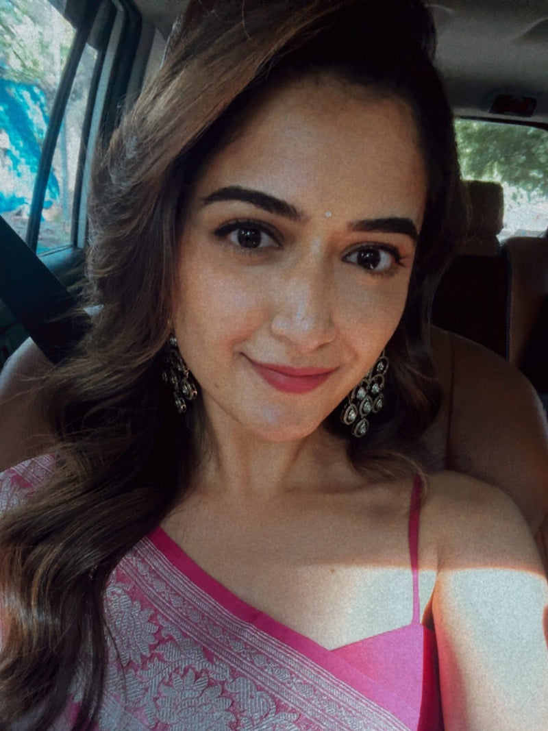 Ashika Ranganath in Pure Georgette Handloom Banarasi Saree - Silver Zari