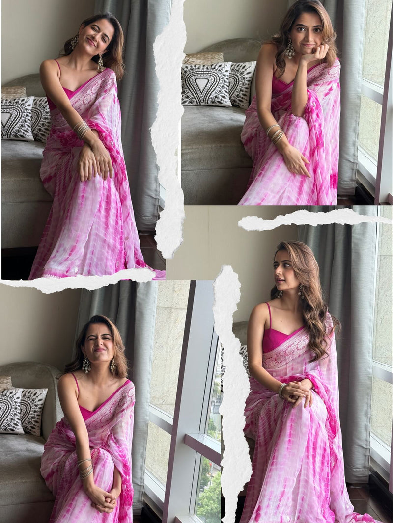 Ashika Ranganath in Pure Georgette Handloom Banarasi Saree - Silver Zari