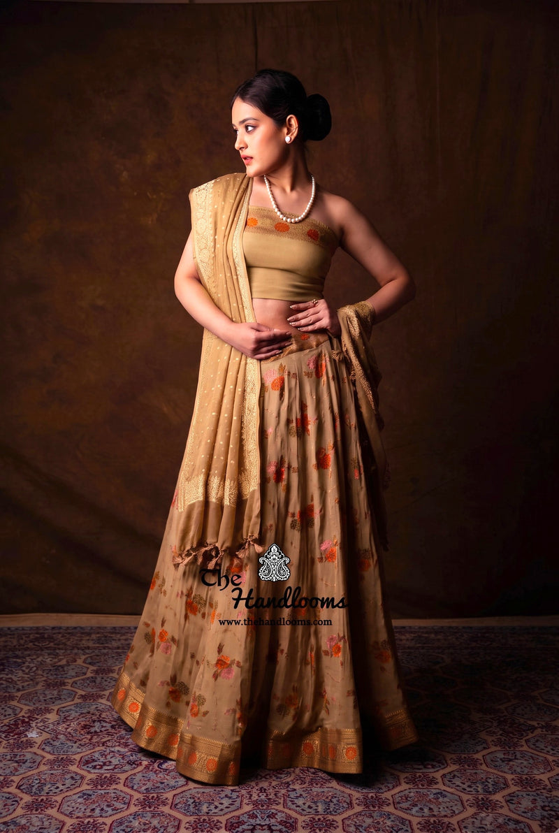Pure Chiffon Khaddi Handloom Banarasi Lehenga - Stitched
