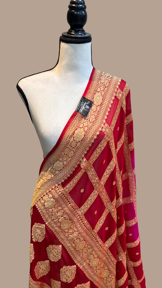 Pure Khaddi Georgette Dupatta - gold zari - The Handlooms