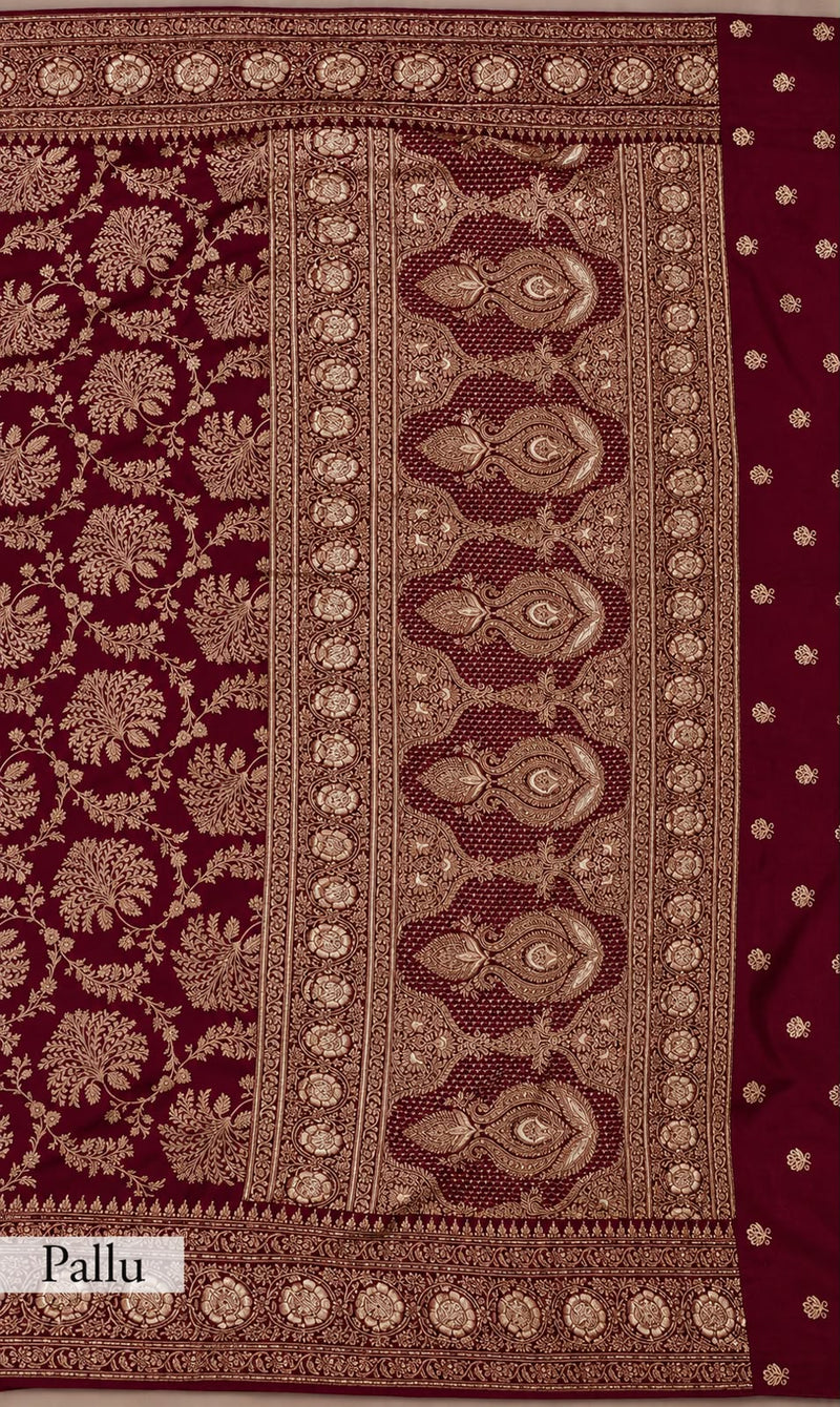 Pure Katan Silk Banarasi Handloom Saree with Zardozi Gota Patti Handwork