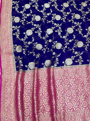 Khaddi Georgette Handloom Banarasi Saree - All over sona roopa Jaal Work - The Handlooms