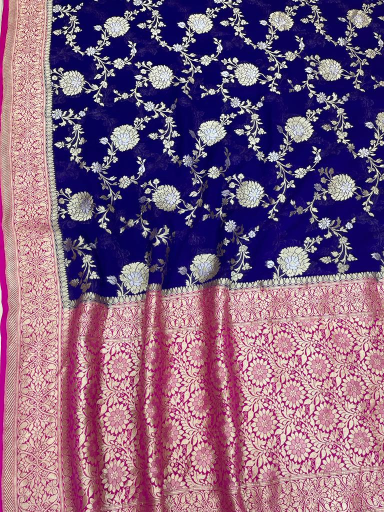 Khaddi Georgette Handloom Banarasi Saree - All over sona roopa Jaal Work - The Handlooms