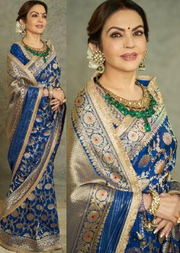 Nita Ambani in Pure Katan Silk Banarasi Handloom Saree - All over Jaal work with Meenakari - The Handlooms