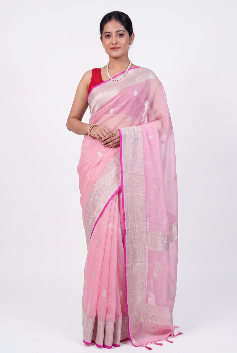 Pink Pure Georgette Banarasi Handloom Saree