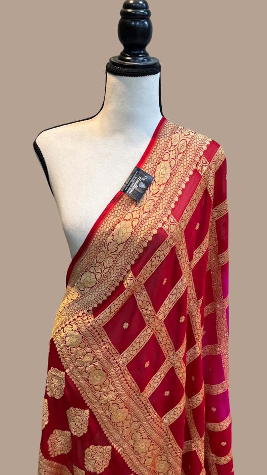 Pure Khaddi Georgette Dupatta - gold zari - The Handlooms