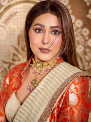 Hina Khan in Pure Kora Tissue Handloom Banarasi Saree With Lace - The Handlooms