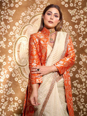 Hina Khan in Pure Kora Tissue Handloom Banarasi Saree With Lace - The Handlooms