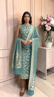 Pure Khaddi Georgette Handloom Banarasi Dress Material Water Zari - The Handlooms