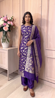 Pure Khaddi Georgette Handloom Banarasi Dress Material Water Zari - The Handlooms