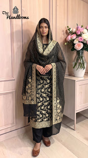 Pure Khaddi Georgette Handloom Banarasi Dress Material Water Zari - The Handlooms