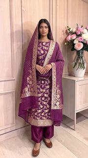 Pure Khaddi Georgette Handloom Banarasi Dress Material Water Zari - The Handlooms