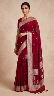 Deepika Padukone in Maroon Pure Georgette Handloom Banarasi Saree - Silver Zari - The Handlooms