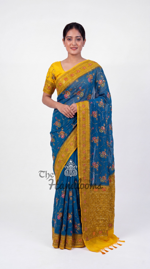 Pure Chiffon Khaddi Banarasi Saree - Handwork - The Handlooms