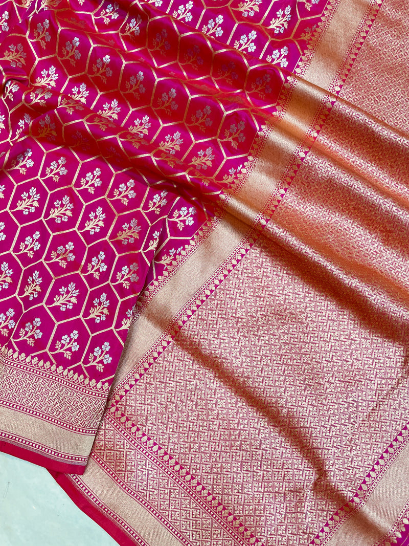 Pure Katan Silk Banarasi Handloom Saree - All over Jaal work - The Handlooms