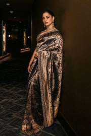 Tamannaah Bhatia Navy Blue Pure Katan Silk Banarasi Handloom Saree - Tanchui Brocade - The Handlooms